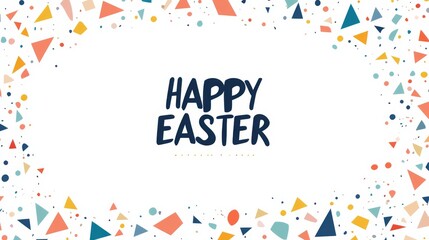 Modern Easter party invitation template with elegant script text, colorful geometric border, and a cute bunny illustration for festive event customization.