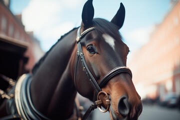 Obraz premium close-up of beautifully harnessed horses in ornate ceremonial carriage waiting gracefully