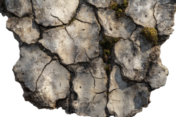 a rock with a small patch of moss growing on it cutout and isolated on transparent background 
