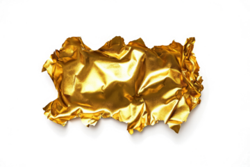 gold crumpled paper on white background cutout and isolated on transparent background 