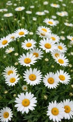 Fototapeta premium Field of blooming white daisy fleabane flowers in the spring meadow, springtime, daisy fleabane