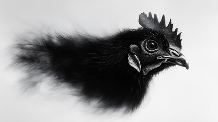 Fototapeta premium Striking portrait of an Ayam Cemani chicken with an ethereal, fading aesthetic