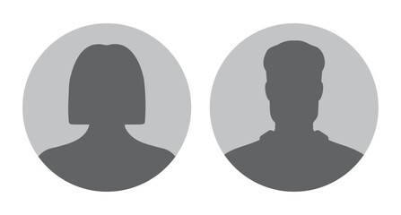 woman and man silhouette avatars or profile gray icon. male and female portraits, anonymous people icons different styles, oval, square, circle shape