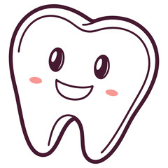Cute Cartoon Tooth with Smiling Face and Pink Cheeks on Transparent Background