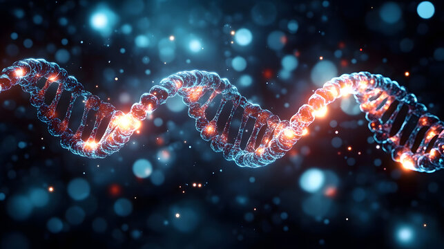 Dna strip with glowing elements related to stress migraine seizure alzheimers and epilepsy conditions