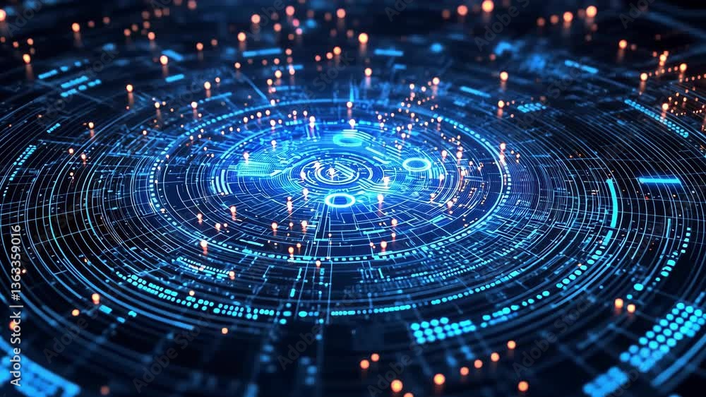 Poster dynamic abstract blue technology background with circles and lines
