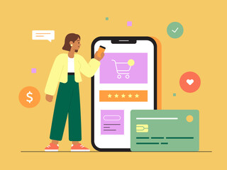 Online Shopping and Digital Payment – E-commerce Illustration