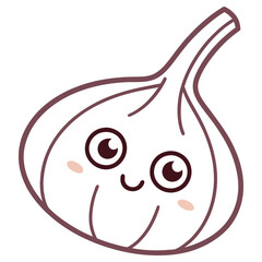 Cute Cartoon Garlic With Smiling Face and Large Eyes on Transparent Background