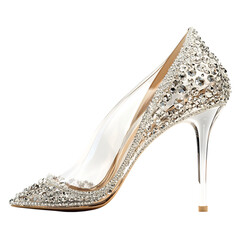 Elegant Pointed Toe Heels with Crystal Encrusted Isolated on Transparent Background