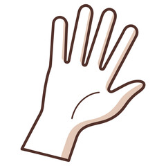 Outlined Human Hand on White Background, Five Fingers Open Palm, Icon