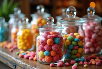 vibrant colorful candies glass jars sweet treats delicious assortment showcase confectionery lovers, candy, sweets, array, artwork, sugar, jelly, chewy, hard, crunchy