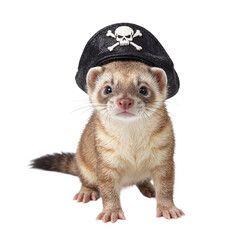 Fototapeta premium Mischievous young ferret with a pirate hat featuring a skull emblem Playful and adorable Perfect for animal lovers