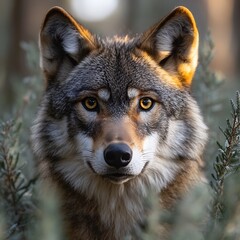 Obraz premium A stunning close up portrait of a wild gray wolf