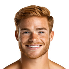 Obraz premium Smiling young man portrait bright happiness isolated on transparent background