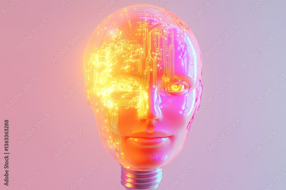 Aufkleber a transparent head inside a lightbulb, showcasing circuitry and representing artificial intelligence