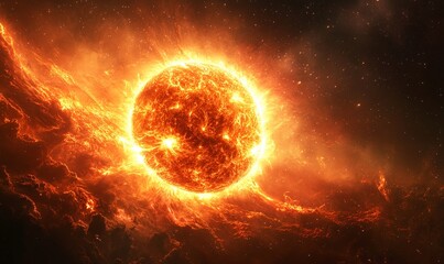 Obraz premium Fiery explosion of a star in deep space. Intense heat and light radiate outward.