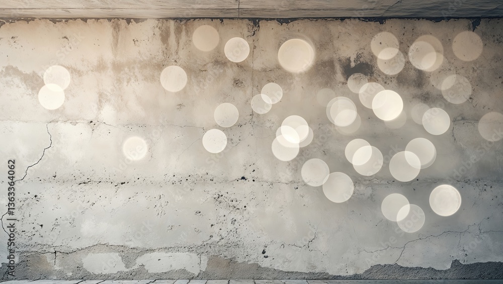 Poster textures and light create a unique aesthetic on a weathered wall with bokeh effects in an empty urba