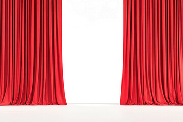 red curtains on white background cutout and isolated on transparent background 