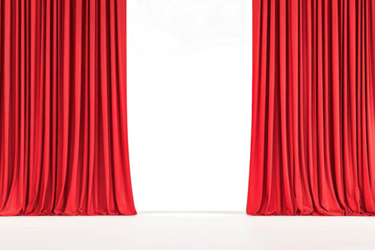 red curtains on white background cutout and isolated on transparent background