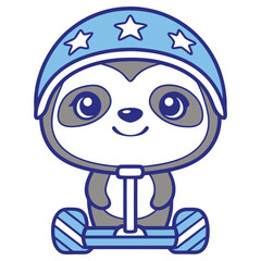 Cartoon Sloth with Helmet on Scooter, Cute Animal Illustration, White Background