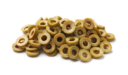 Marinated green olive rings isolated on white