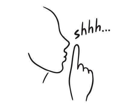 finger in mouth gesture symbol for silence doodle hand drawn icon. Outline drawing finger in mouth gesture line clipart symbol