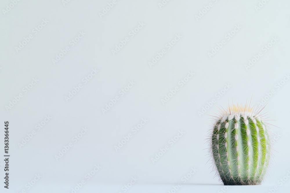Poster capture minimalistic composition of single desert cactus on clean white background with expansive co