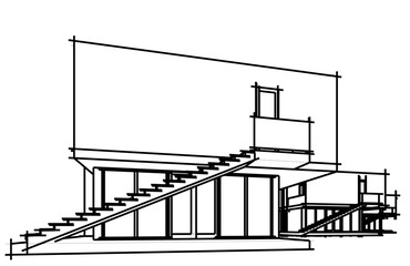 Contemporary Architectural Wireframe Sketch - Residential and Commercial Buildings - Vector Illustration