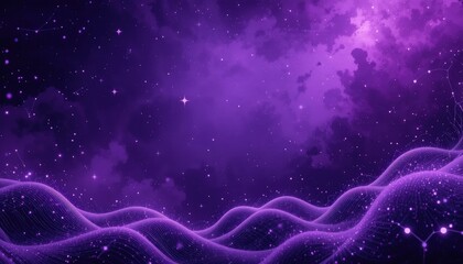 Obraz premium Deep Purple Cosmic Waves Digital Illustration Stars Clouds - Abstract Background Technology Spirituality Content
