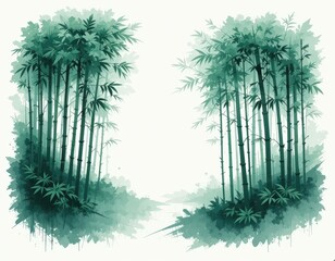 Modern Minimalist Vector Illustration Lush Green Bamboo Plants Soft Background Copy Space - Tranquil Nature Design Wellness, Mindfulness, Eco-Friendly Content