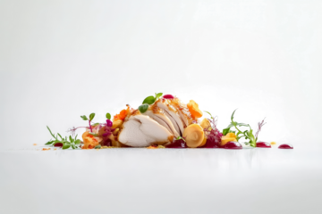 a white plate with a pile of food cutout and isolated on transparent background 