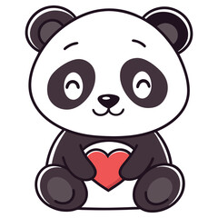 Cheerful Cartoon Panda Holding Heart Isolated on Transparent Background