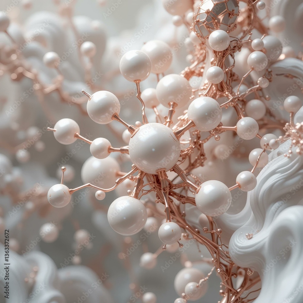 Fototapete modern abstract 3d render interconnected glossy spheres organic structures soft gradient background 