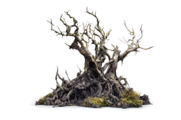 a dead tree with moss and moss on it cutout and isolated on transparent background 