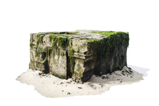 a small tree stump with moss growing on it cutout and isolated on transparent background 