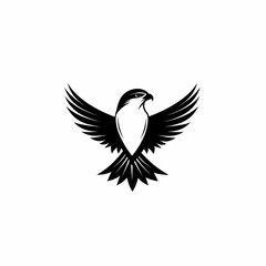 Obraz premium A stylized monochrome silhouette of a bird of prey with its wings spread wide in a soaring pose