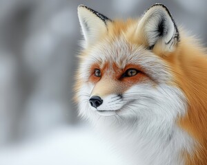 Fototapeta premium Majestic red fox in a snowy landscape, showcasing its vibrant fur and keen gaze (1)