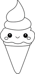 cute kawaii ice cream line art vector illustration black color thin line