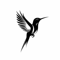 Fototapeta premium Silhouette of hummingbird with spread wings Detailed monochrome design Graceful flying bird on white background