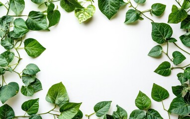 Fototapeta premium Green Ivy Frame on White Background for Invitations and Greetings