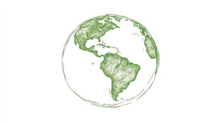 Minimalist Line Drawing of Earth, Green Outline on White Background, Simple Silhouette for Adult Coloring