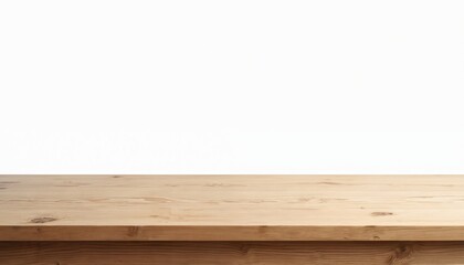 Fototapeta premium Empty wood table isolated on white background. Tabletop, product display on wooden surface. Design background for product presentation. Copy space. Ideal for product placement.