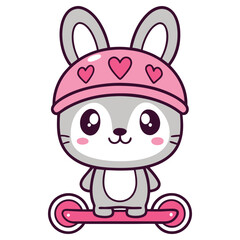 Charming Kawaii Bunny on Scooter with Heart Hat