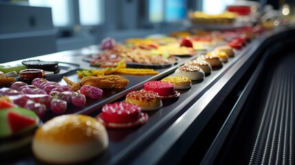 3D-printed food on a conveyor belt