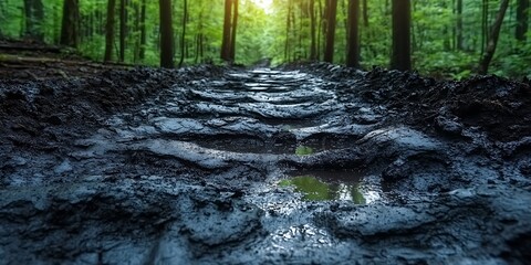 Forest Trail Mud Path Sunlight