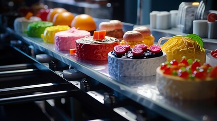 3D-printed food on a conveyor belt