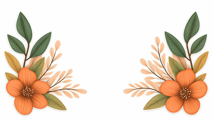 Two symmetrical floral arrangements with orange flowers and green leaves on white background