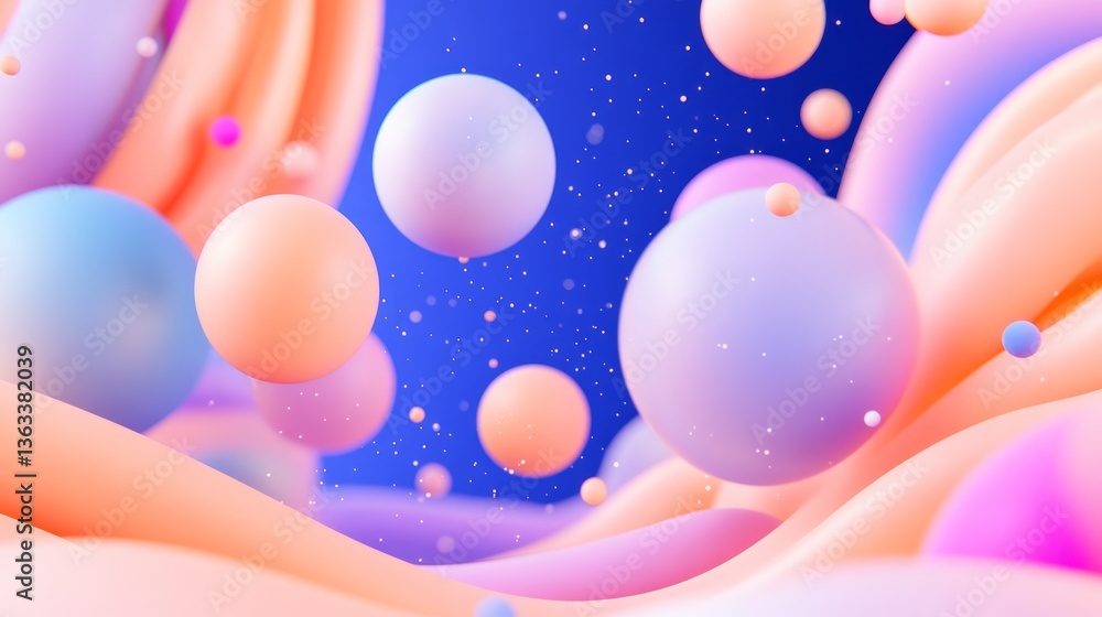 Poster abstract rendering shows spheres and smooth shapes in pastel colors