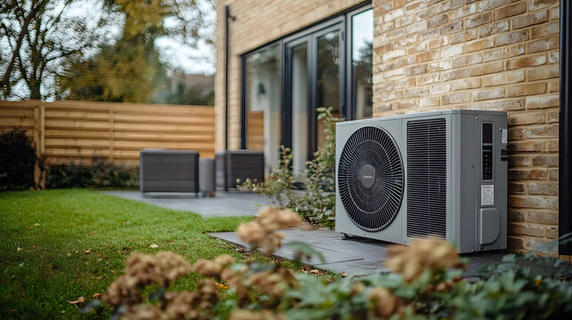 Air source heat pump installed outside a newly developed home