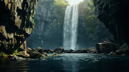 A photo of a breathtaking waterfall cascading